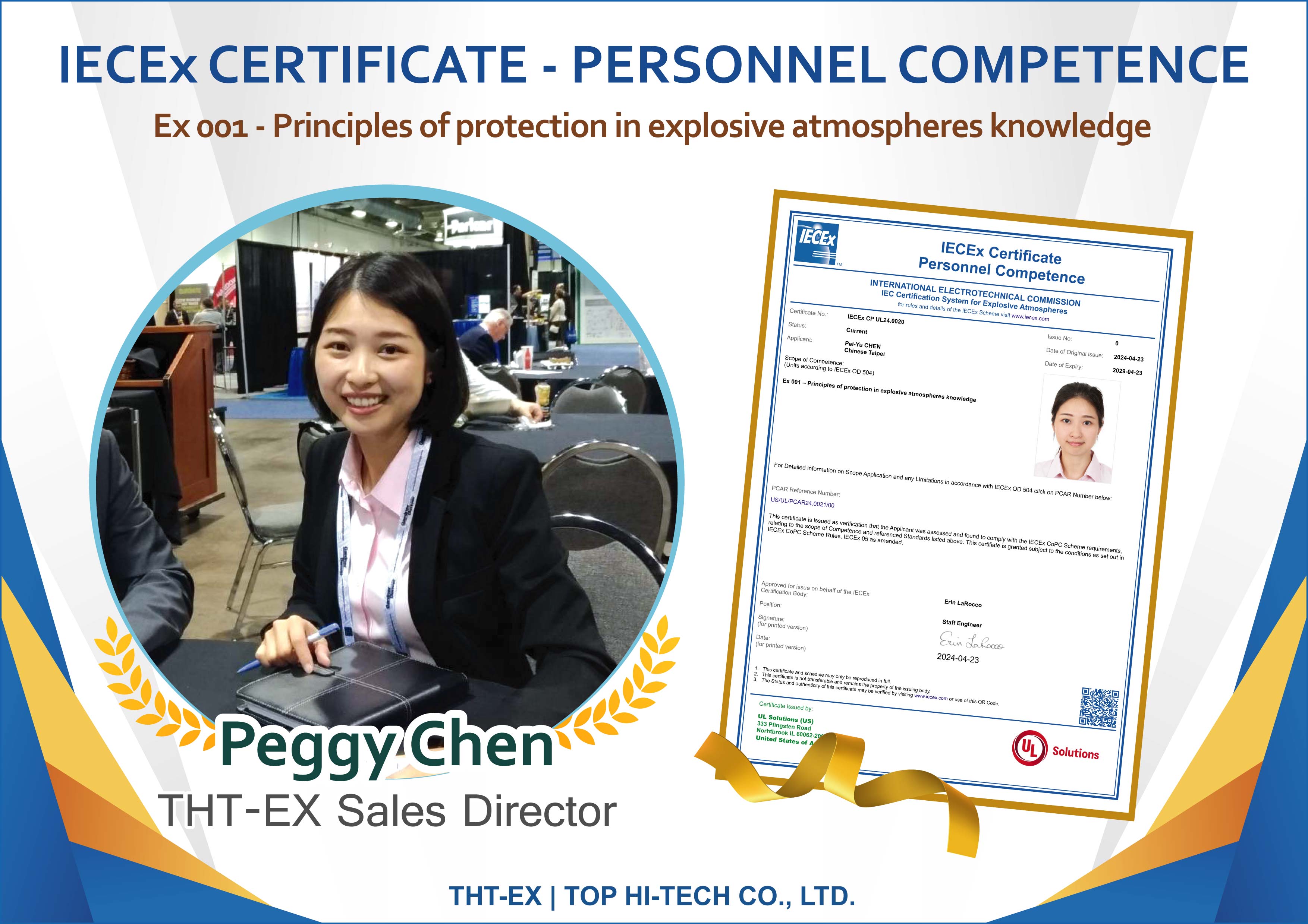IECEx Explosion-proof Personnel Competency Certification – Peggy Chen, Sales Director