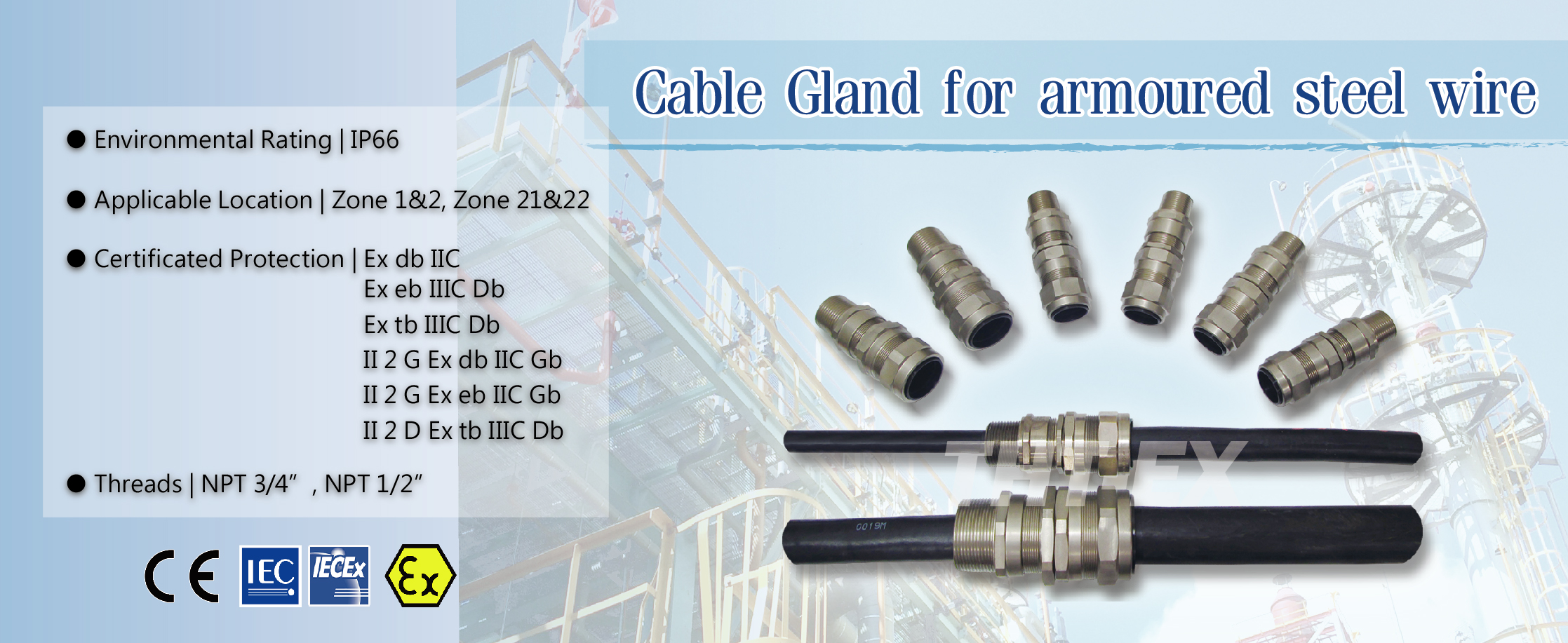 THT-EX's two types of explosion-proof cable gland for armored steel wire.