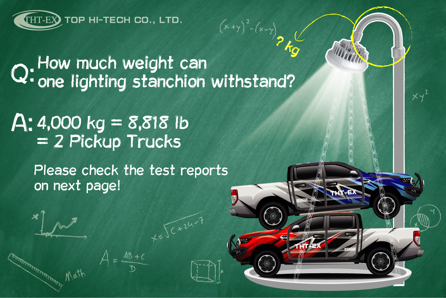 THT-EX Explosion Proof LED Lighting can withstand a load of 4,000 kg (8,818 lb)!