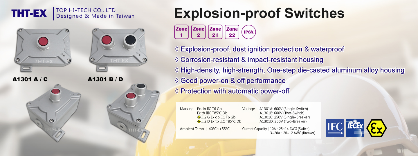 【Explosion-proof Switches A1301】IECEx, ATEX certifed.