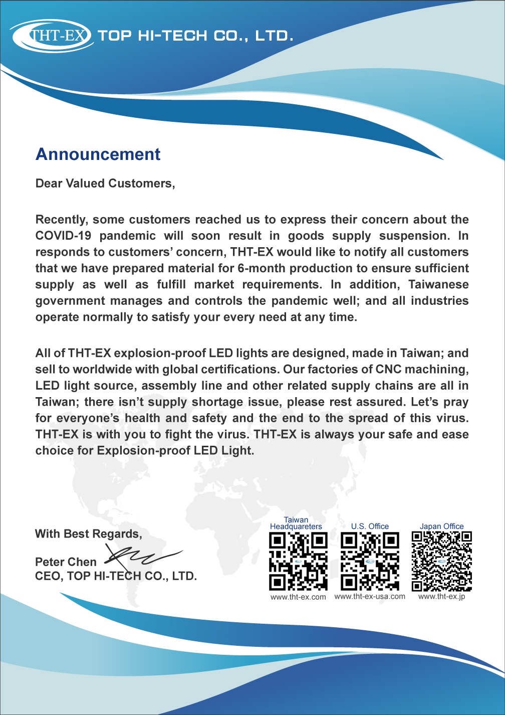 THT-EX Announcement Letter for Our Customers and Business Partners.