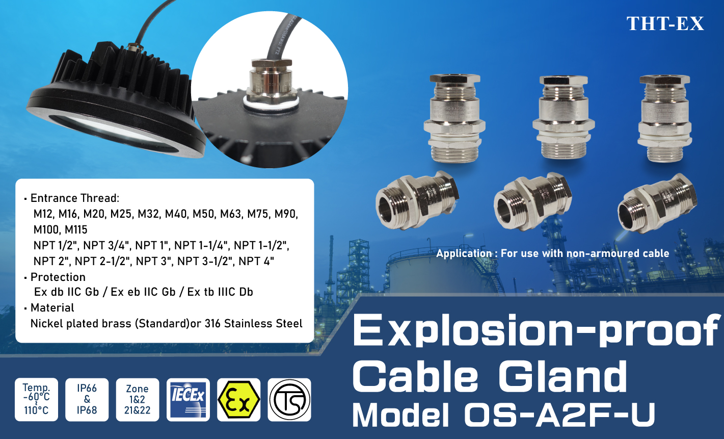 THT-EX Economical Explosion-proof Cable Gland for Zone 1, Zone 2 Areas