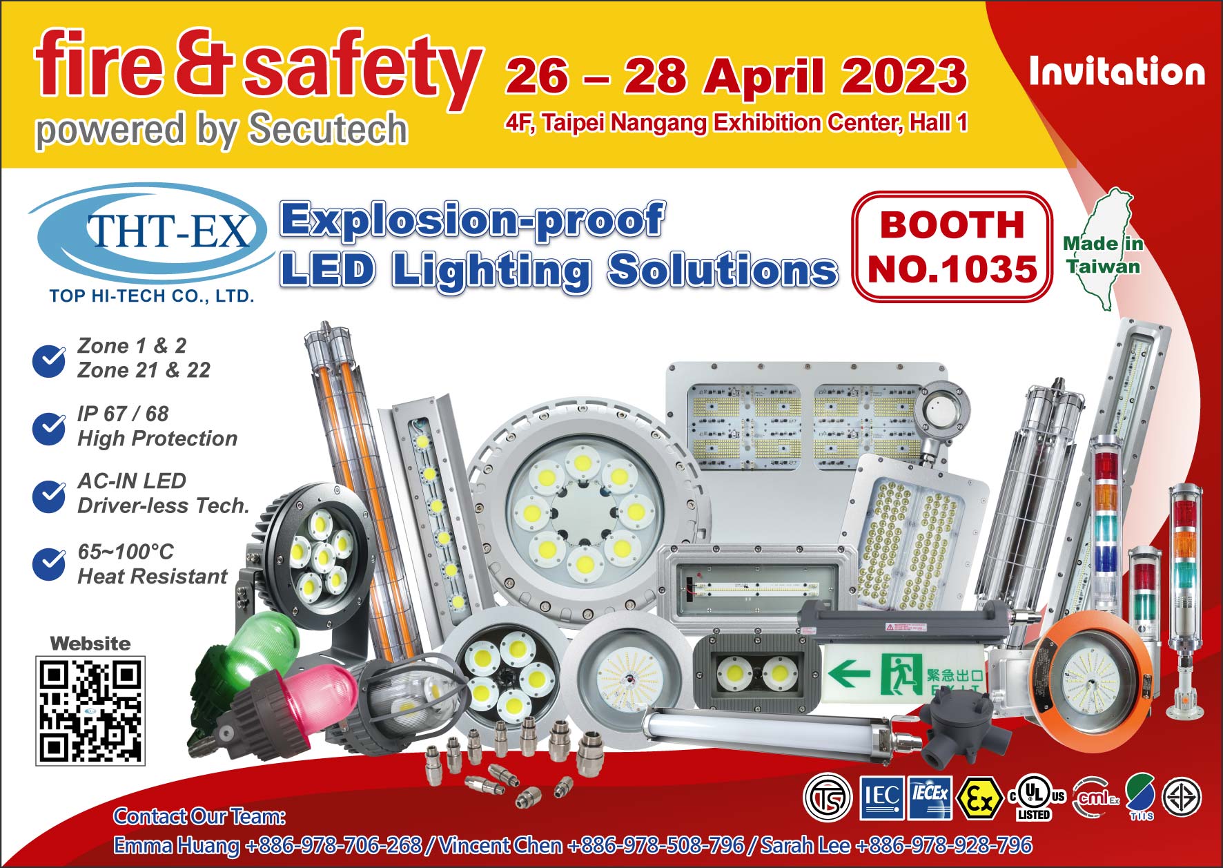 Welcome to Taipei “Fire & Safety 2023” Exhibition (04/26~28), THT-EX Booth No. 1035